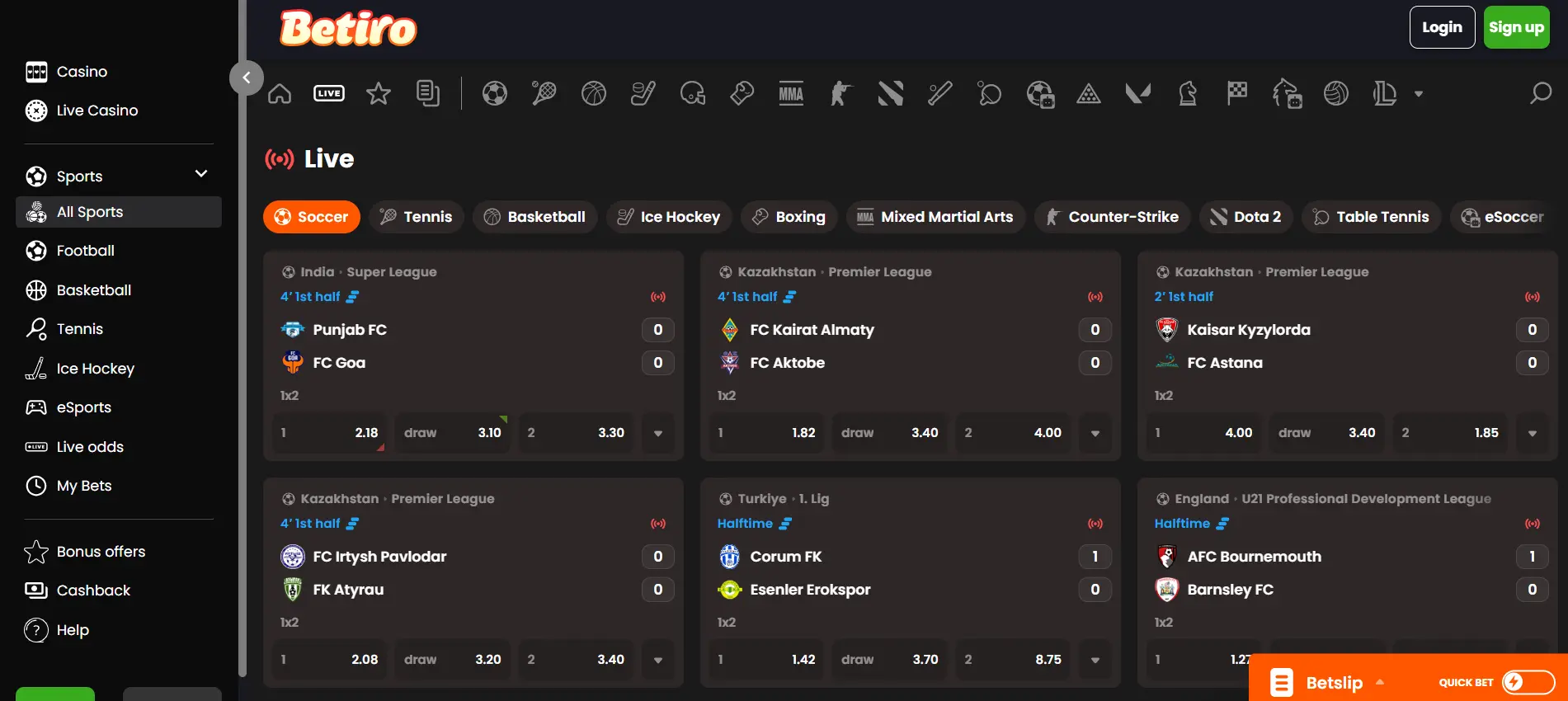 Sportweddenschappen bij Betiro Casino